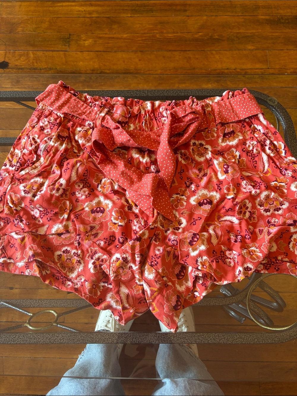 LOFT Coral Floral Ruffle Tie-Waist Skort